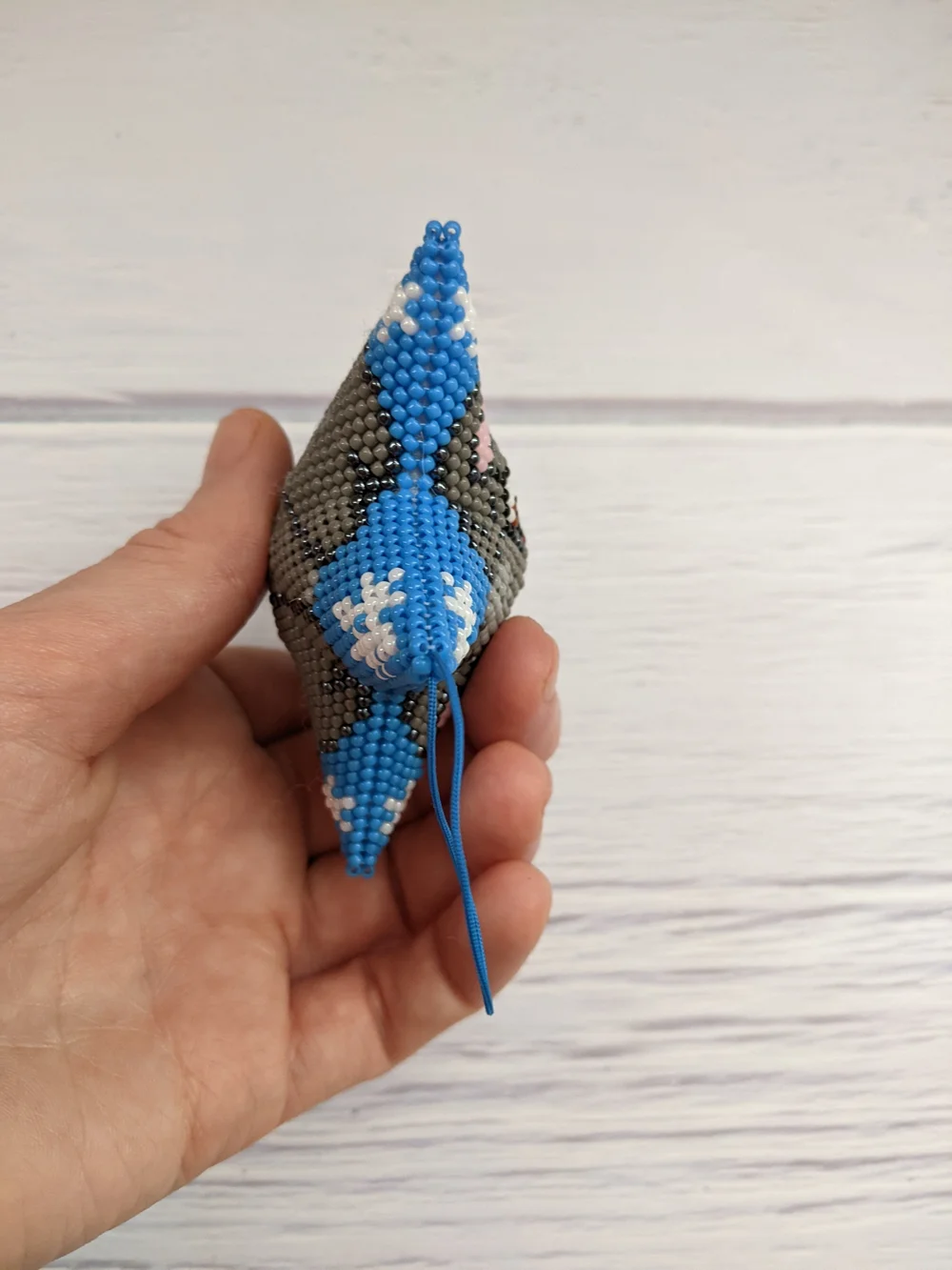 Beaded Star Bunny Ornament in Blue and Gray